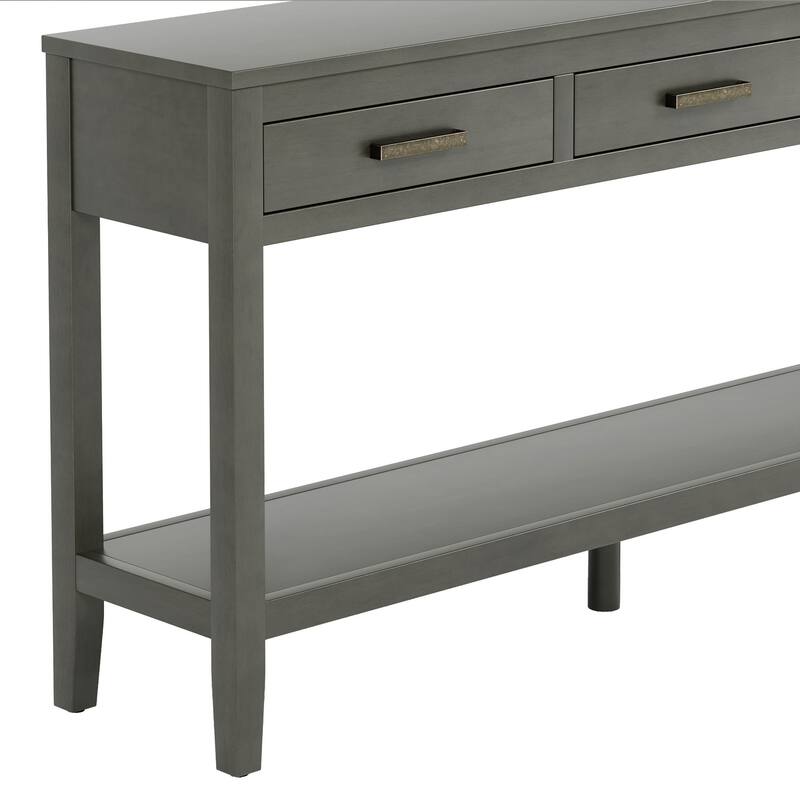 Rustic Entrance Table Gray Corner Table End Table with Open Shelf, 3-Drawer Console Table for Hallway Foyer