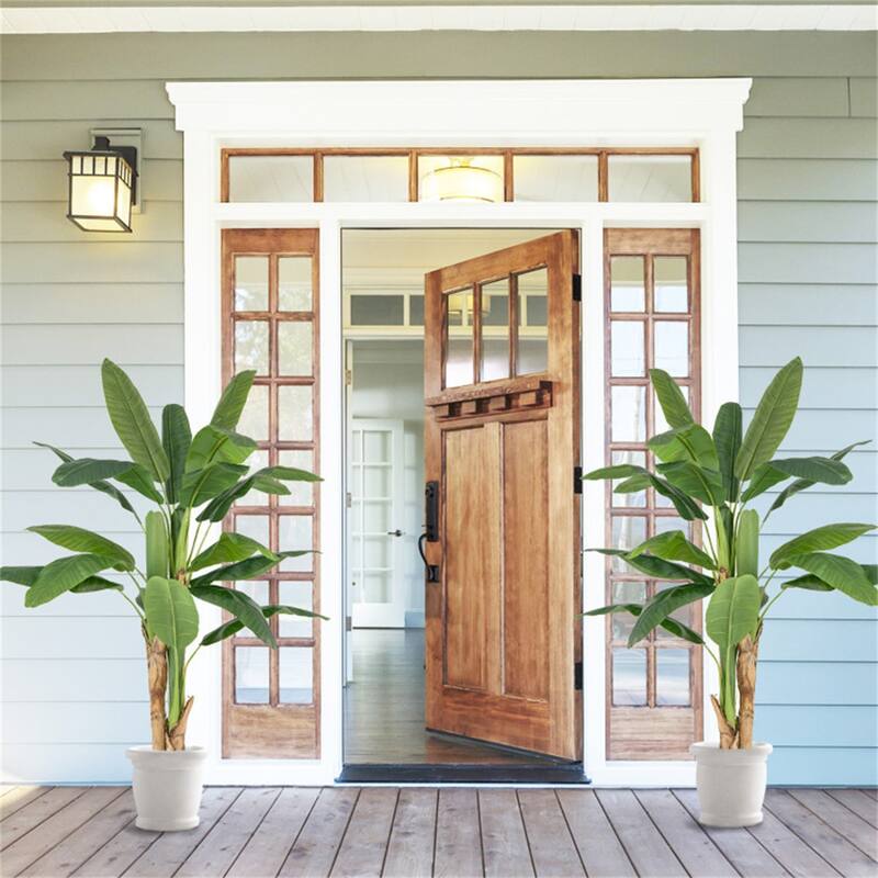 63" Artificial Banana Leaf Tree with Realistic Polyester Leaves and Cement Pot for Home Decor - 63"H