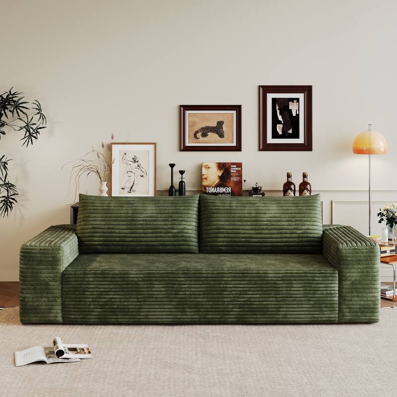 Corduroy Upholstered Boneless Sofa, Full Compression Cloud Couch, High-Density Foam 3 Setaser Sofa for Living room, Bedroom