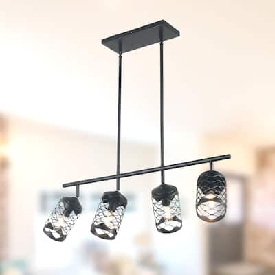 CurveCurio 30" Matte Black Modern Industrial Light w 4 Adjustable Heads for Kitchen Island and Dining Area - 27" * 10" * 40"
