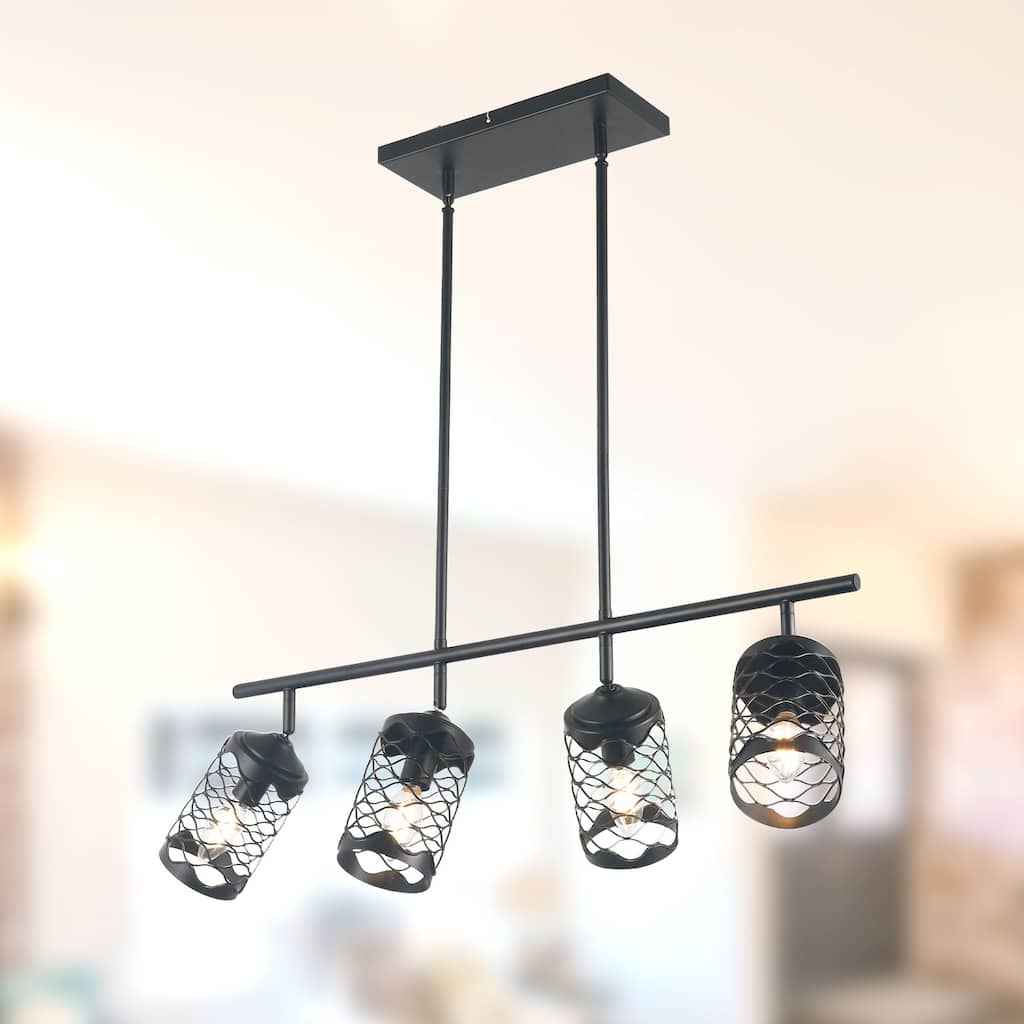 CurveCurio 30" Matte Black Modern Industrial Light w 4 Adjustable Heads for Kitchen Island and Dining Area - 27" * 10" * 40"