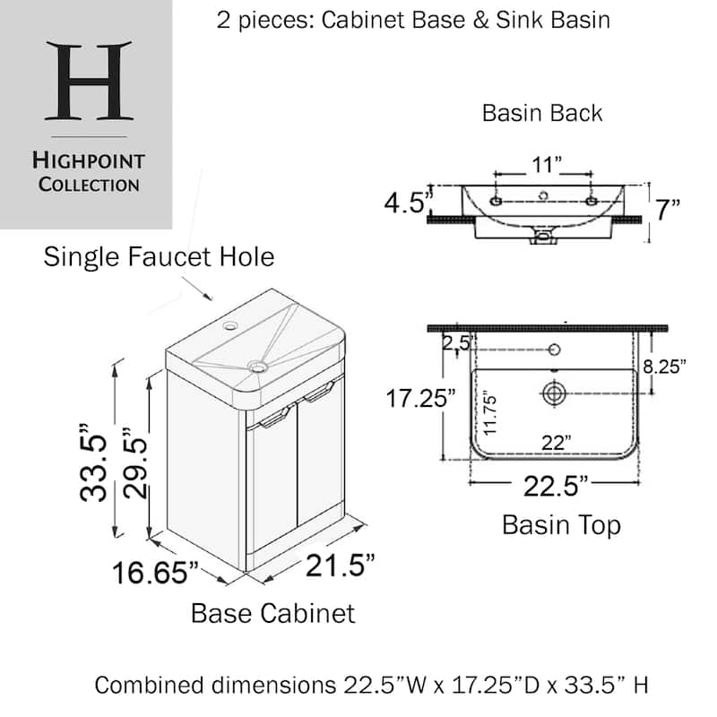 Highpoint Collection White Glossy Modern Floor Vanity-White
