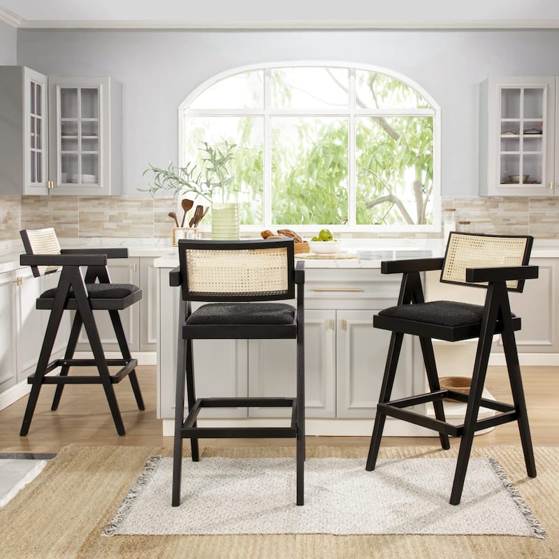 Modern Resin Webbing Back Bar Stool with Arms
