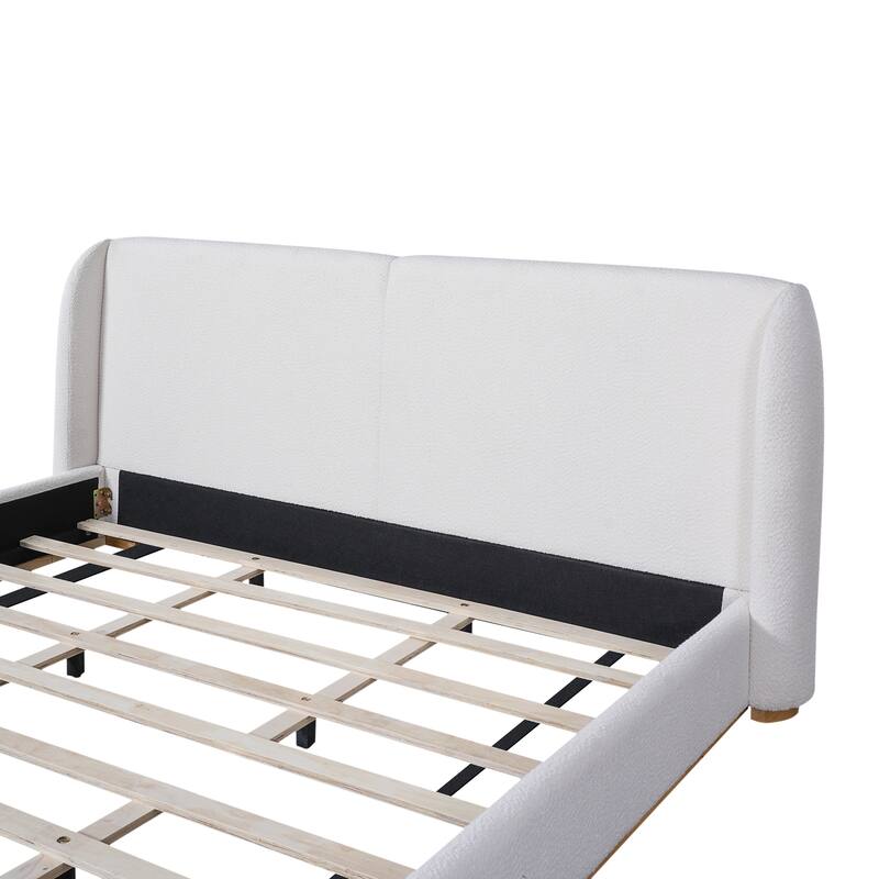 Christopher Knight Home - Aurelius Boucle Upholstered Bed Frame with Solid Rubberwood Base and Wingback Headboard