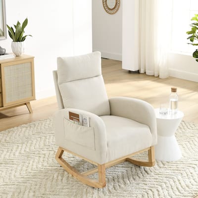 27.6"W Modern Accent High Backrest Living Room Lounge Arm Rocking Chair, Two Side Pocket