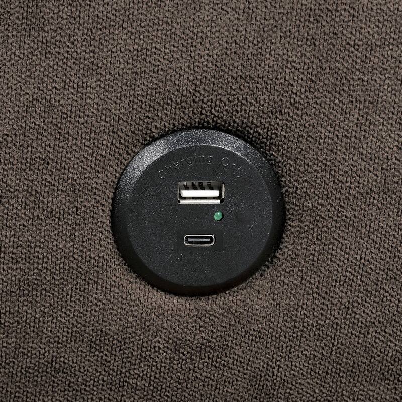Contemporary Brown Fabric Futon Sofa Converts to Bed with USB Charging Ports