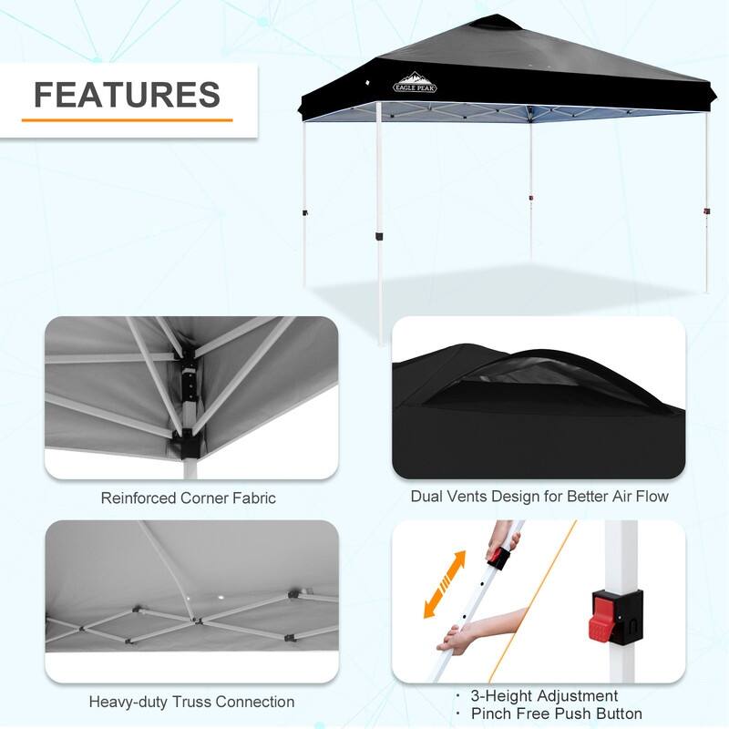 EAGLE PEAK Pop Up Canopy Tent with Wheeled Carry Bag, 8 Stakes, 4 Ropes, 4 Weight Bags, Easy Set Up Tent Canopy, 12x12 ft