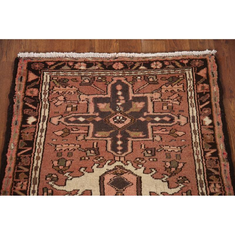 Pink Gharajeh Persian Vintage Runner Rug Handmade Wool Carpet - 2'3"x 6'7"