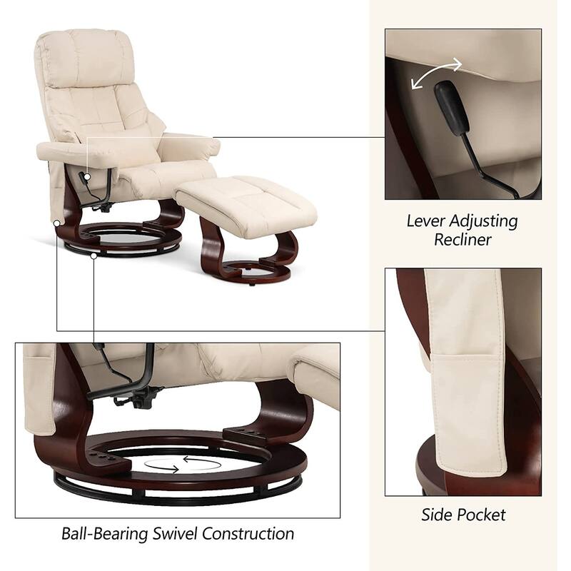 MCombo Recliner Chair with Ottoman Vibration Massag Faux Leather 9068