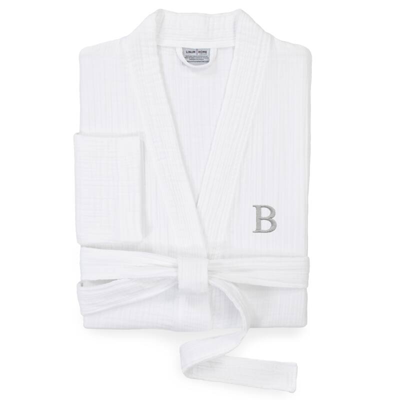 Authentic Hotel and Spa White 100% Turkish Cotton Smyrna Monogrammed Luxury Robe - S/M - B