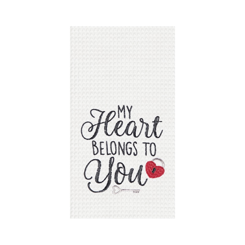 Heart Belongs To You Valentine's Day Embroidered Waffle Weave Kitchen Towel