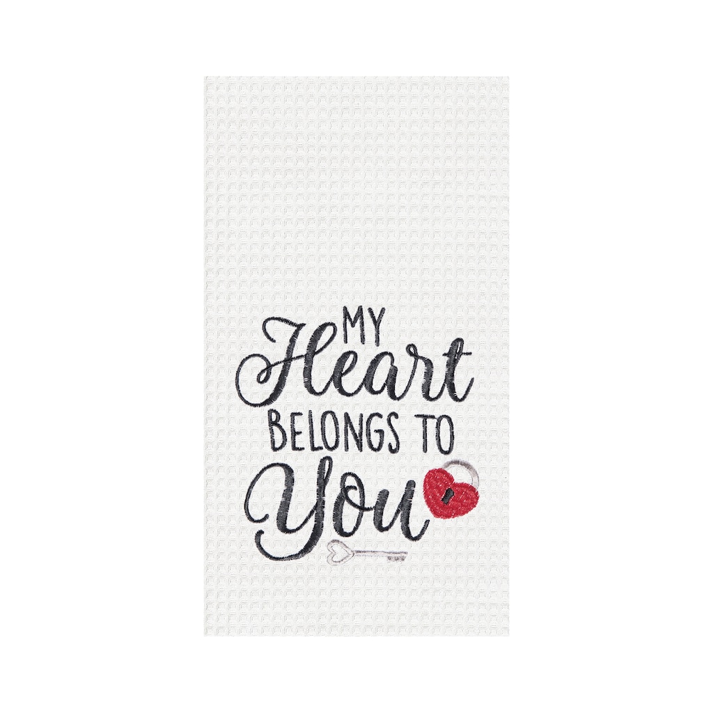 Heart Belongs To You Valentine's Day Embroidered Waffle Weave Kitchen Towel