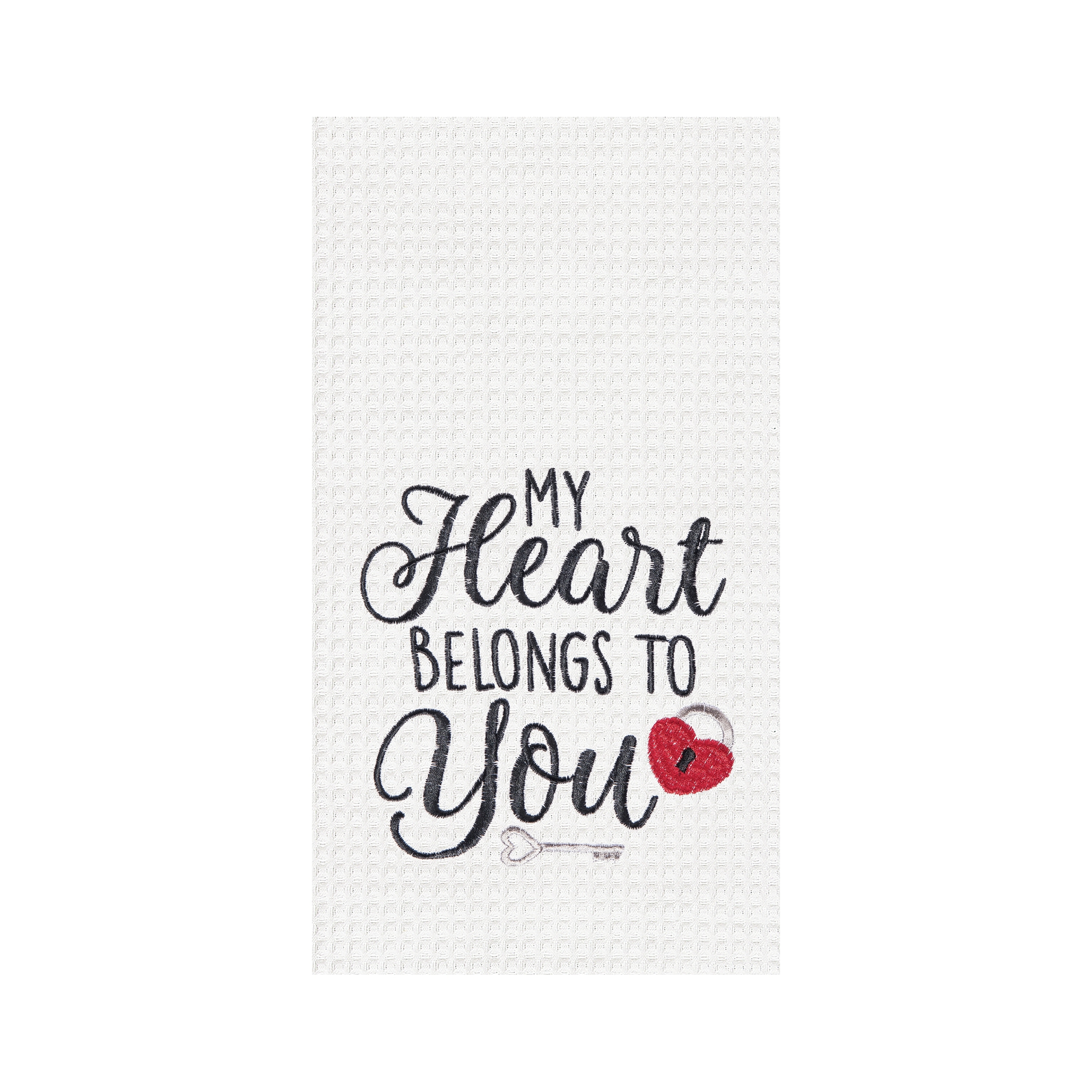 Heart Belongs To You Valentine's Day Embroidered Waffle Weave Kitchen Towel