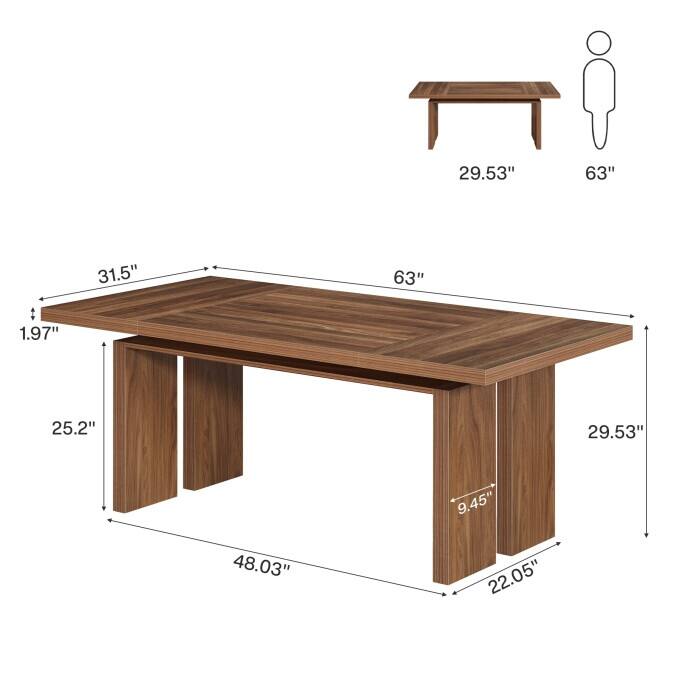 63-Inch Wooden Dining Table for 6, Mid-Century Modern Kitchen Table