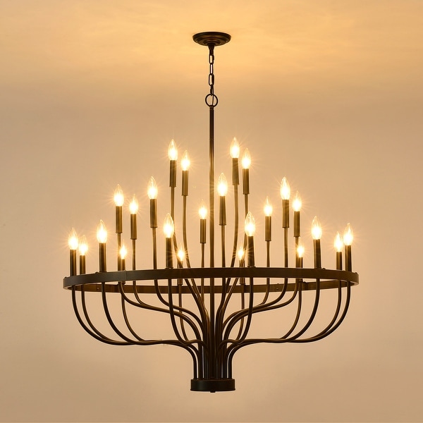 24-Light Black Chandelier Industrial Iron Candle Chandelier