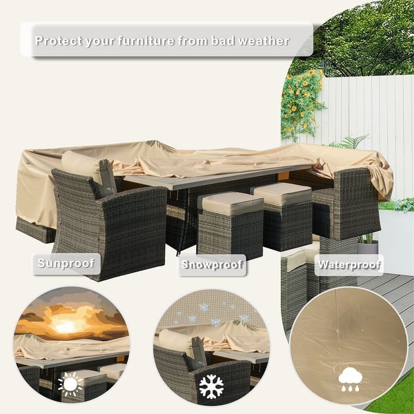 PATIO PLUS Garden Furniture Cover With PU Coating,Garden Table And Chairs Set Cover Waterproof,Windproof, Anti-UV, 600D Oxford Fabric Outdoor Patio