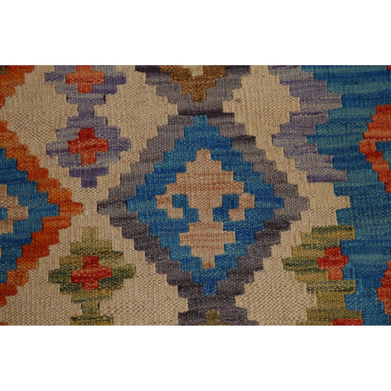 Geometric Kilim Area Rug Hand-woven Wool Carpet - 3'3" x 4'9"