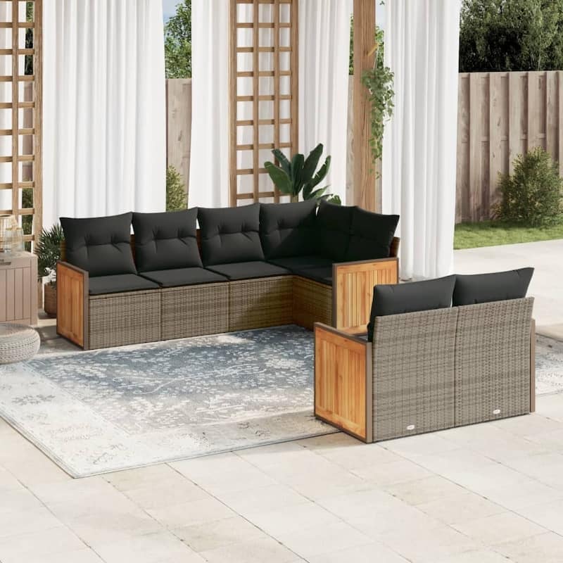 vidaXL Patio Sofa Set with Cushions Outdoor Furniture 7 Piece Poly Rattan - 24.4 x 24.4 x 27.2 - Grey