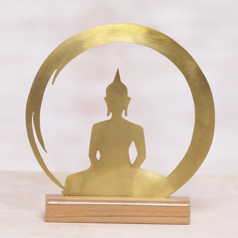 Novica Handmade Sitting Buddha Dome Brass Sculpture