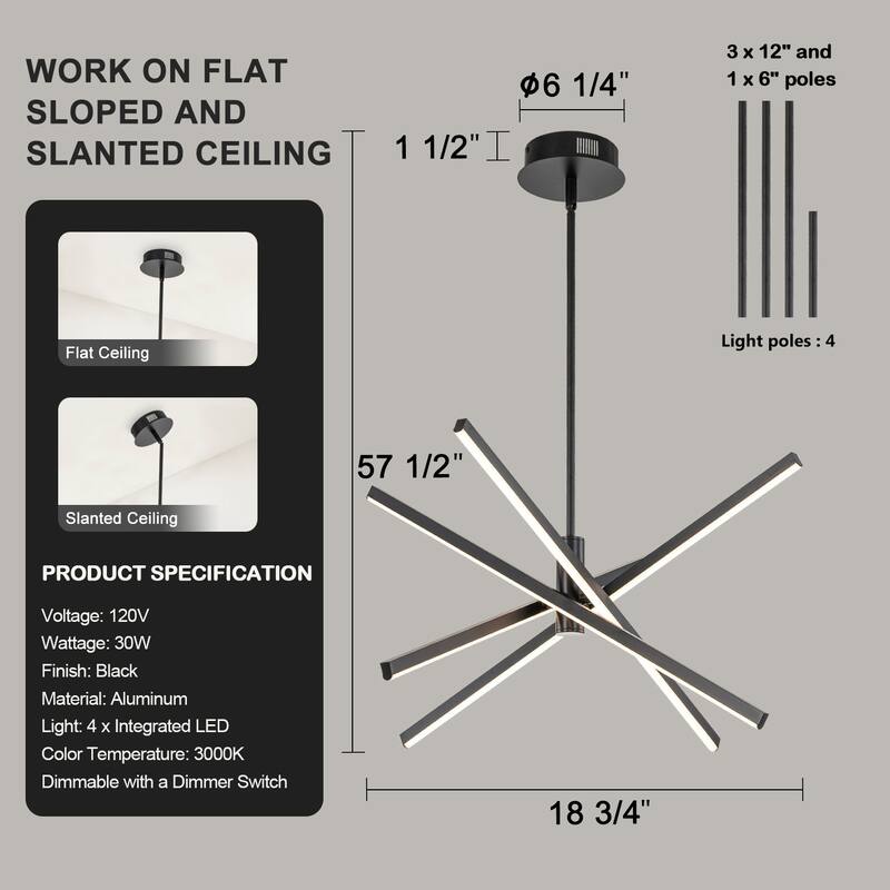 C Cattleya 4-Light Sputnik LED Chandelier Hanging Pendant Light