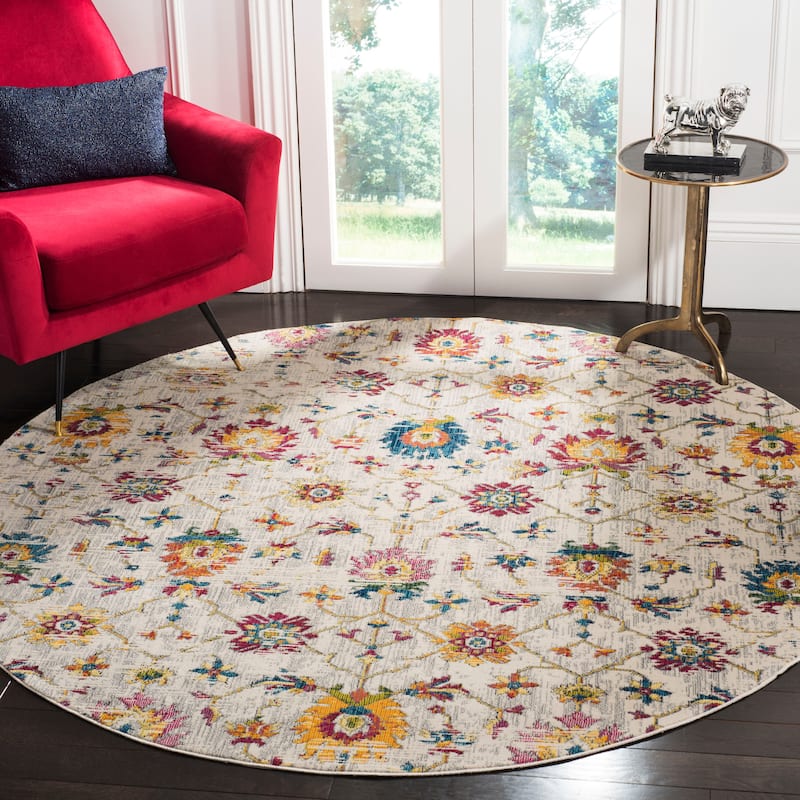 SAFAVIEH Merlot Stephania Boho Oriental Rug - 6'7" Round - Cream/Multi