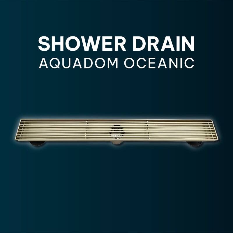 Oceanic Linear Shower Drain, Marine-grade 316 Stainless Steel, Grid Cover with Hair Strainer