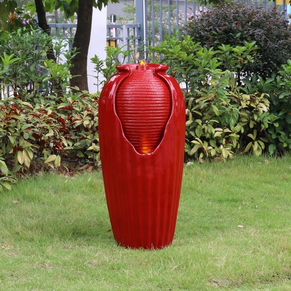 slide 1 of 11, Teamson Home - 32" Glazed Floor Fountain, LED Light