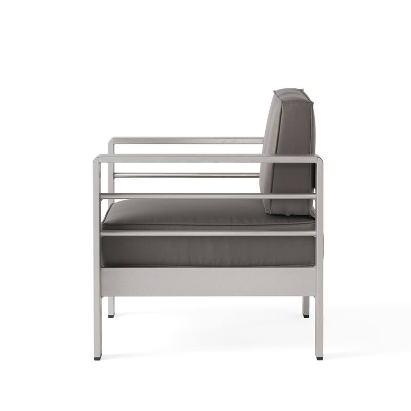 Roomfitters Cape Coral Outdoor Aluminum Club Chairs with High Density Foam Cushions, Silver and Grey