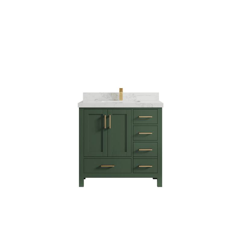 Willow Collections 36 in. W x 22 in. D Malibu Center Sink Left Bathroom Vanity with Countertop - 2" Calacatta Nuvo - Lafayette Green