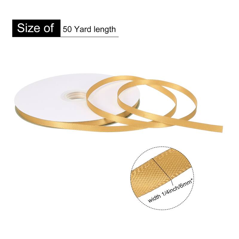 Double Faced Solid Satin Ribbon Polyester Fabric Roll for Gift Party - Gold - 1/4" x 50 Yard