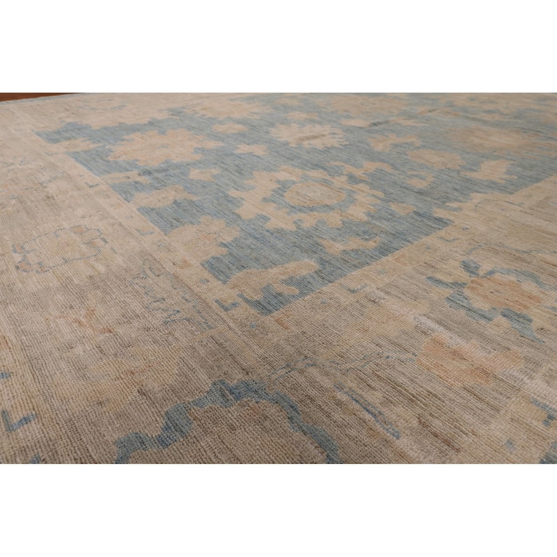 Blue Floral Oushak Vegetable Dye Area Rug Handmade Wool Carpet - 8'5" x 10'0"