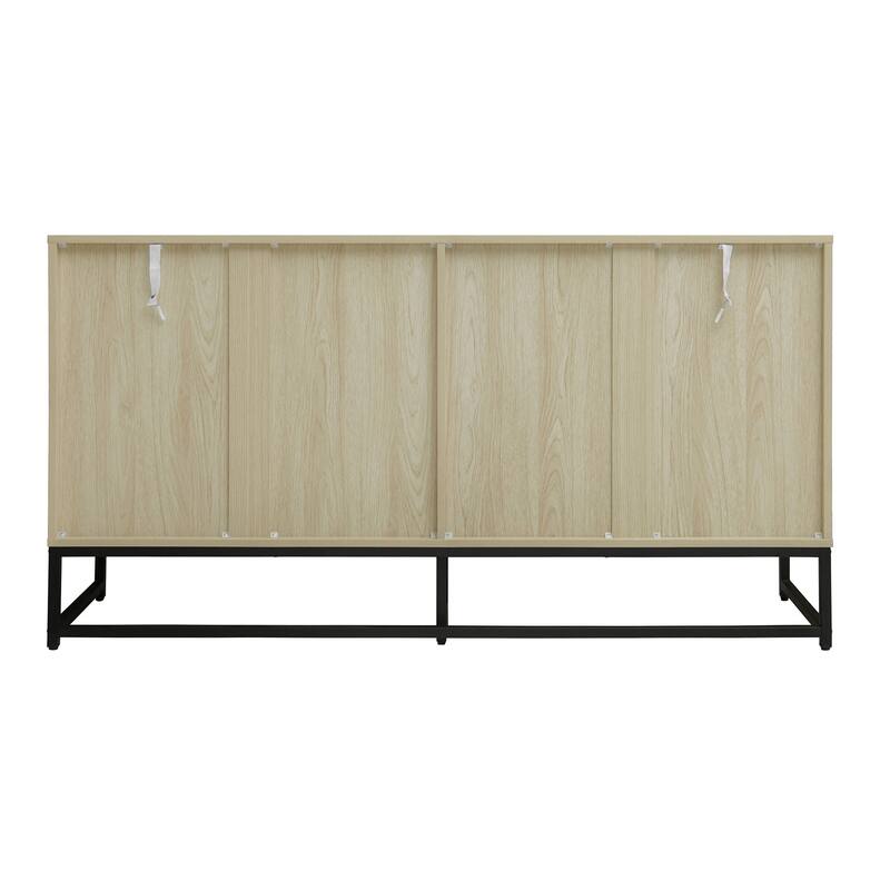 4 Door Sideboard Cabinet with Carved, Kitchen Buffet Cabinet with Storage, Coffee Bar Cabinet with Adjustable Shelf