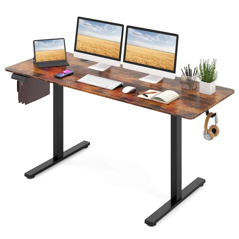 Costway 63 x 24 Inch Sit Stand Desk Height Adjustable Electric - See Details - Brown