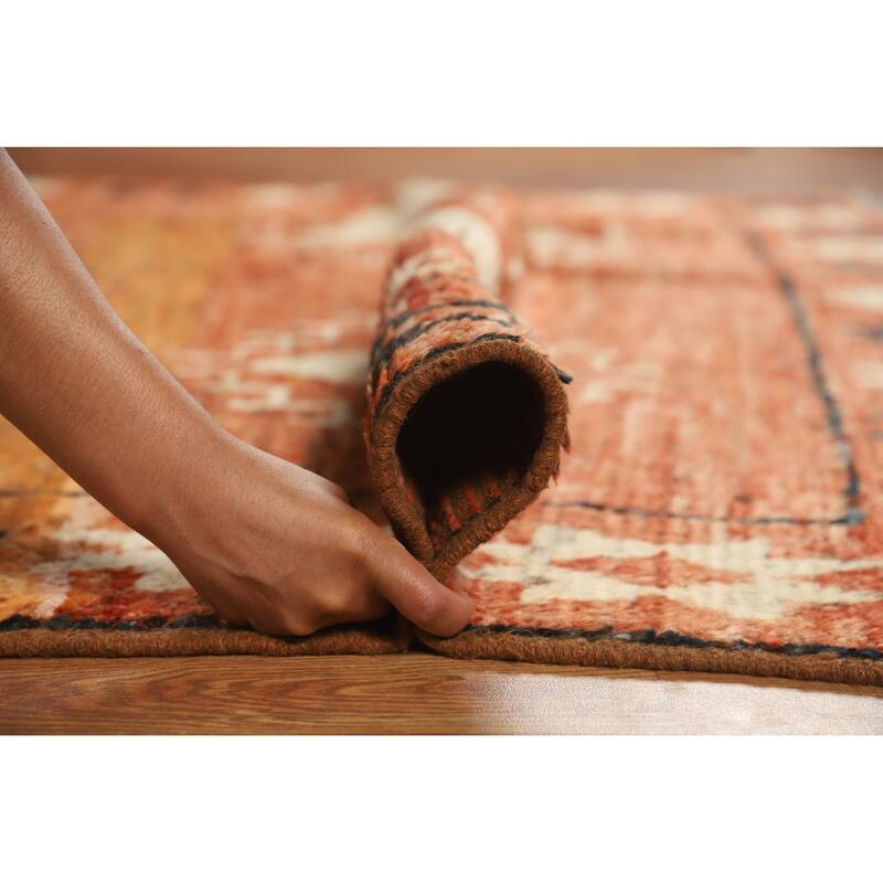 Orange Moroccan Oriental Area Rug Hand-Knotted Wool Carpet - 6'8" x 9'9"