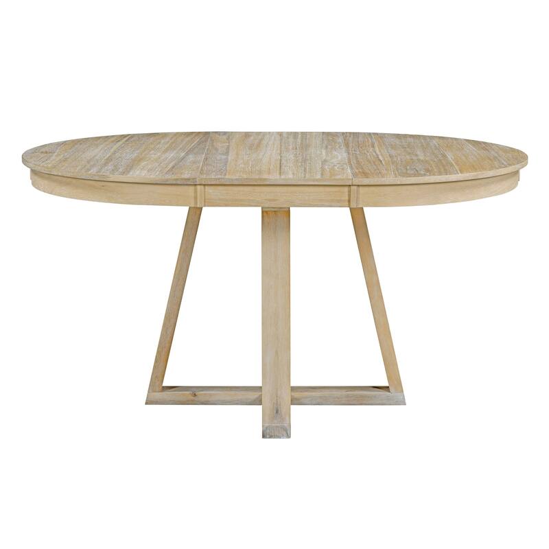 Natural 5-Piece Wooden Dining Table Set with Expandable Round Table & 4 Chairs