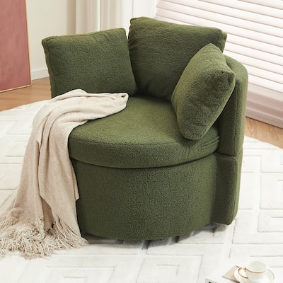 Fabric Swivel Chair With Storage and Back Cushion For Living Room
