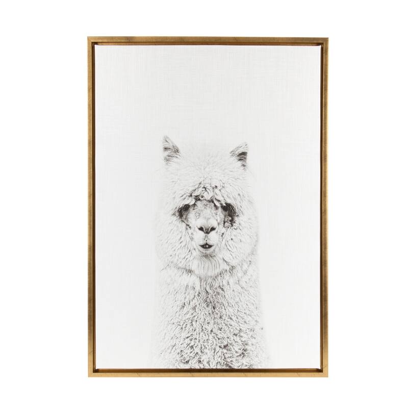 Kate and Laurel Sylvie Hairy Animal Black and White Portrait Framed Canvas Wall Art by Simon Te Tai - 23x33 - Plastic - Gold