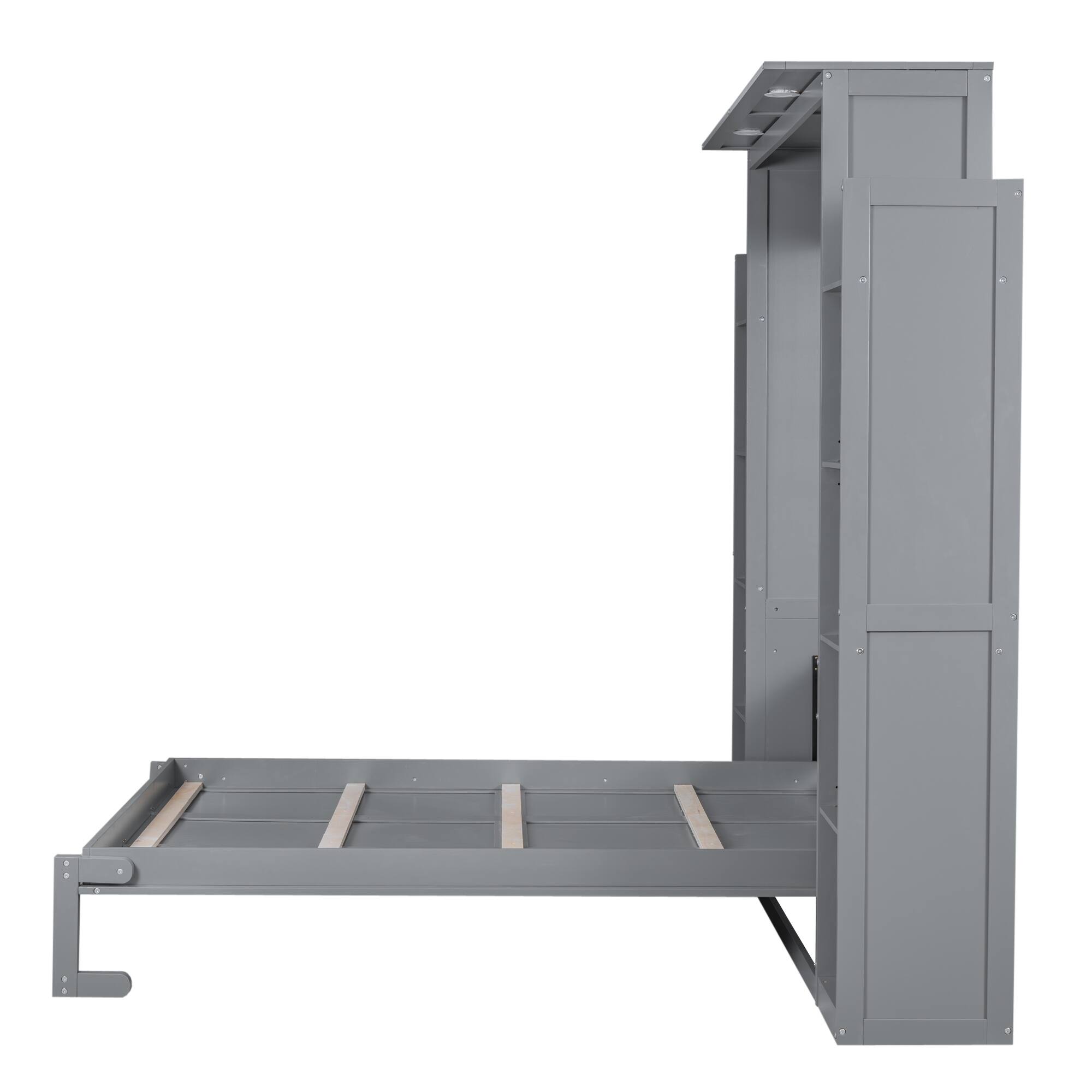 Wooden Queen Size Murphy Bed Wall Bed with Storage Shelves, Murphy