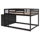 preview thumbnail 25 of 58, Wooden Floor Bunk Bed Frame with Storage Drawers, 3 Shelves, Full-length Guardrail and Reversible Ladder for Kids, Teens