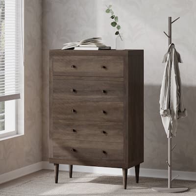 5-Drawer Vertical Chest, Modern Wooden Chest of Drawers with Spacious Storage Space for Bedroom, Hallway, Lliving room