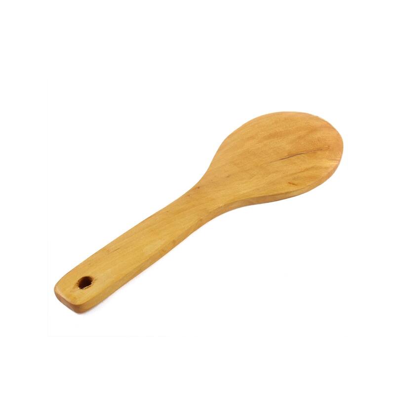 Kitchen Cooking Wood Color Straight Handle Hole Design Wooden Rice Spoon - Wood Color