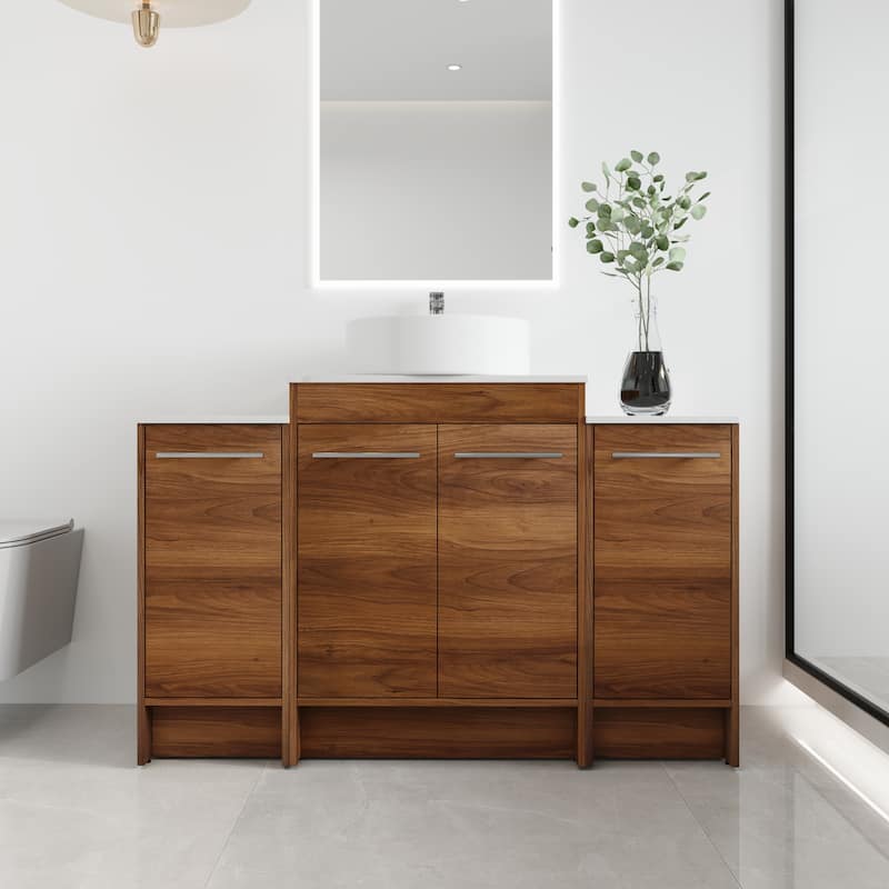 Malwee 24"/36"/48"/60" FreeStanding Bathroom Vanity, Floor Stand Bathroom Vanity with Ceramic Sink,Soft Close Door and Shelf - 47.2"×18.9" - Brown with sink-400