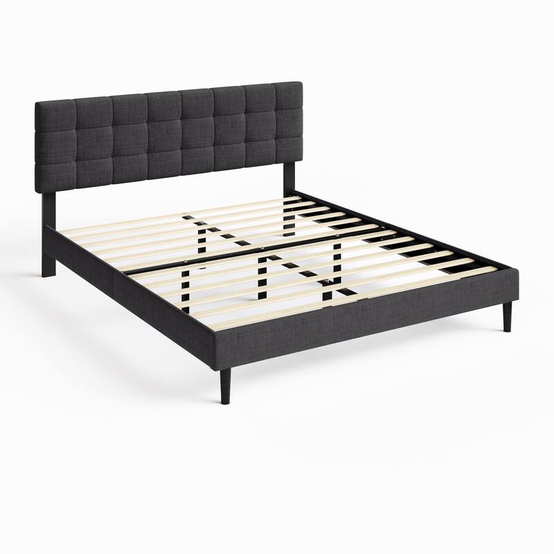 Alazyhome Square Tufted Upholstered Platform Bed Frame