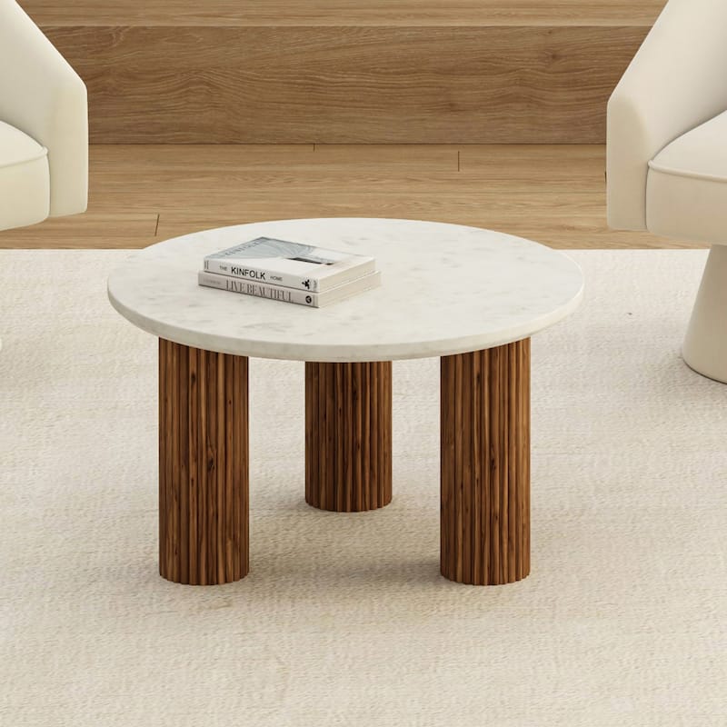 Mid-Century Modern Solid Wood & Marble Coffee Table