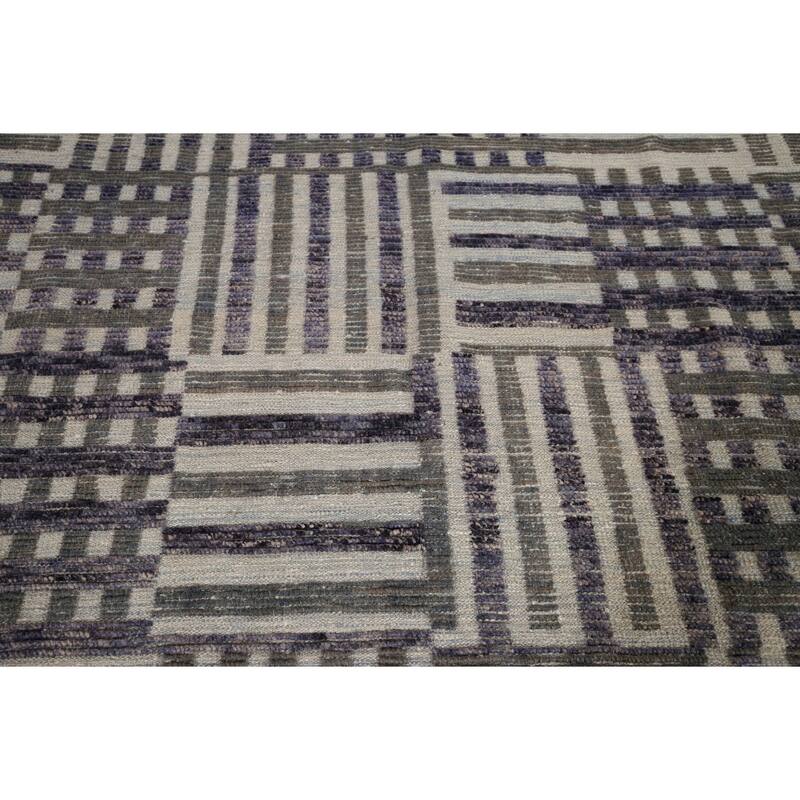 Striped Checkered Moroccan Oriental Area Rug Handmade Wool Carpet - 8'0"x 10'9"