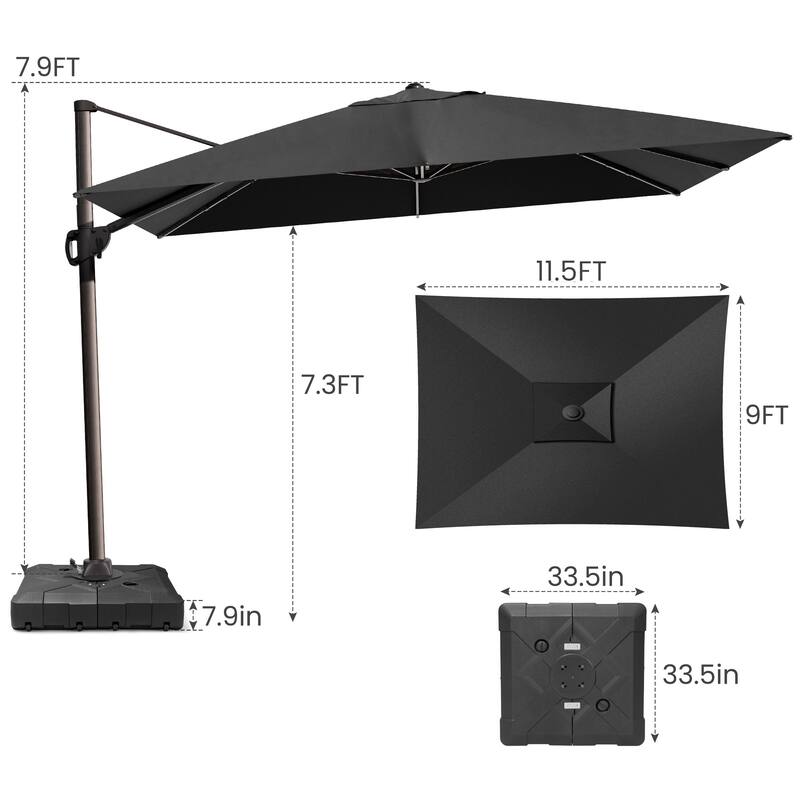 9 FT x 11.5 FT Outdoor Patio Cantilever-Offset Umbrella with Weighted Base