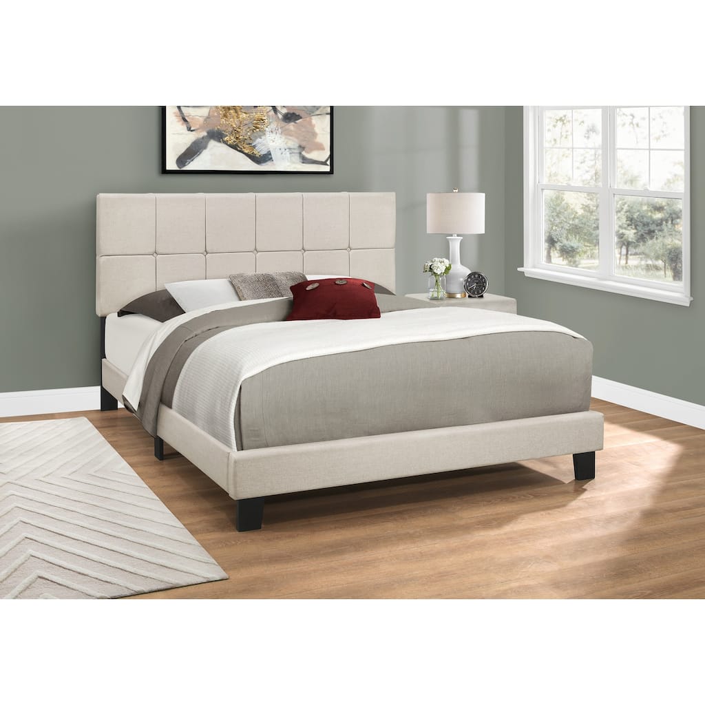 Dark Grey Upholstered King Size Devan Bed with Mid-Century Modern Wood Frame and Comfortable Padding