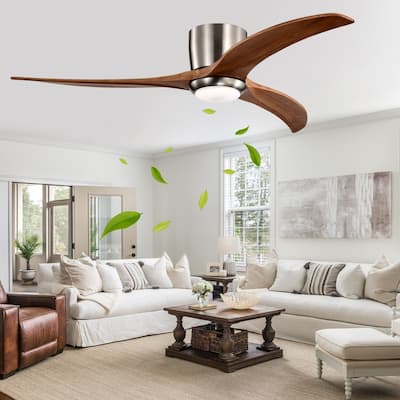 52" Ceiling Fan with Light and Remote, Solid Wood Blades, Quiet Reversible Motor, 6-Speed, Flush Mount, Indoor