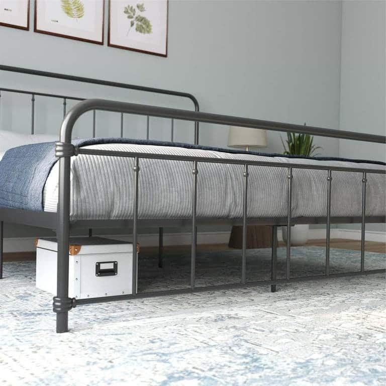 Vintage Black Metal Platform Bed Frame with Headboard and Footboard