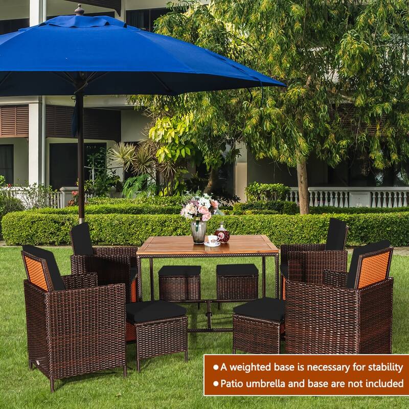 Costway 9PCS Patio Rattan Dining Set Cushioned Chairs Ottoman Wood - See Details